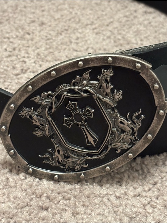 Other - Ornate Cross Shield Belt Buckle in Black and Silver